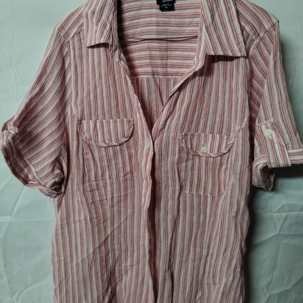 Basic Editions Pink Striped Casual Shirt